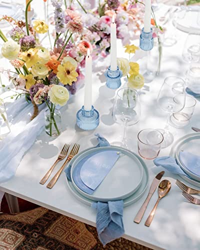 Vixdonos Glass Candlestick Holders Tealight Candle Holders for Table Centerpieces, Wedding Decor and Dinner Party (3 Pcs, Light Blue) - color: Light Blue, size: 3 Pcs