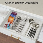 SMARTAKE 25-Piece Drawer Organizer with Non-Slip Silicone Pads, 4-Size Desk Drawer Organizer Trays Storage Tray for Makeup, Jewelries, Utensils in Bedroom Dresser, Office and Kitchen (Clear) - style: 25 PCS