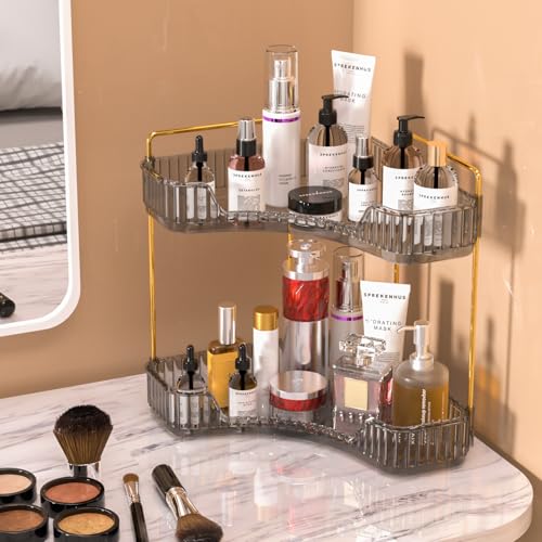 GTI 2 Tier Makeup Organizer, Large Capacity Bathroom Counter Organizer, Perfume Cosmetics Skincare Vanity Organizers, Dresser Countertop Organizer and Storage for Women (Gray) - color: Grey, size: 10" x 10" x 11.7"