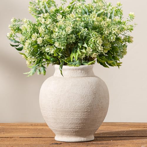 Ceramic Rustic Farmhouse Vase, White Small Flower Vase Decorative Vase Short Pottery Vases for Home Decor Table Living Room Entryway Mantel Bookshelf Bedroom Bathroom Kitchen - 6 Inch White - color: 6"h - White
