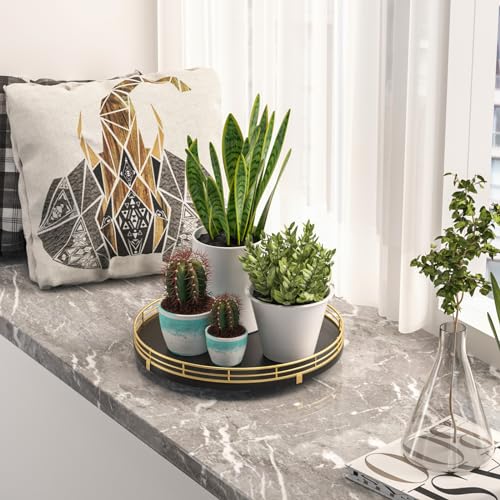 10" Oak Wood Decorative Tray for Home Decor, Tray for Coffee Table Decor Perfume Nightstand Vanity Bathroom Trays for Counter Candle Jewelry Makeup Farmhouse Table Centerpiece for Dining Room Gold - color: Gold Black, size: 10