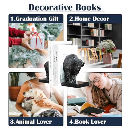 Decorative Bookends, Art Book Ends for Heavy Books, Heavy Bookends for Shelves, Vintage Non-Slip Base Book Holder, Resin Book Stopper for Home Office Decor (Black Buffalo) - color: Black Buffalo