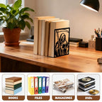 Peacoblue Metal Bookends for Shelves, Modern Decorative Heavy Duty Study Book Ends Stoppers for Office Desk Shelf Room 5.3"x4.3"x7.9" Cast Iron Bookends 1 Pair (Grim Reaper Reading Book with Sickle) - style: Grim Reaper Reading Book with Sickle