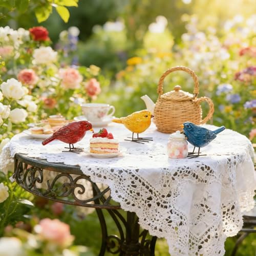 DiliComing Bird Figurines Home Decor - 3 Pcs Small Resin Animal Statues, Decorative Colorful Birds Sculpture for Shelf Desk Garden Decorations, Gift for Bird Lover