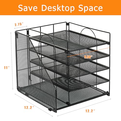 LEKETREE Desk Organizers and Accessories, 5-Tier Paper Letter Tray Organizer with File Holder, Desktop Organizer for Office Supplies (Black) - color: Black, size: 12" x 12" x 12"