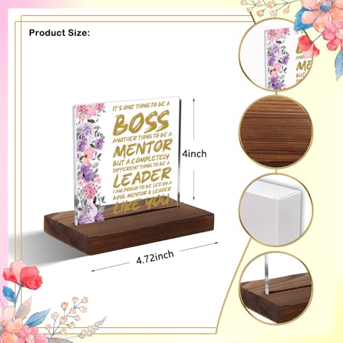 Boss Mentor Leader Appreciation Gift Plaque, Inspirational Floral Office Decor for Female Managers, 4x4 Inch Thank You Mini Sign for Women in Leadership, XXD165 - style: Boss Mentor