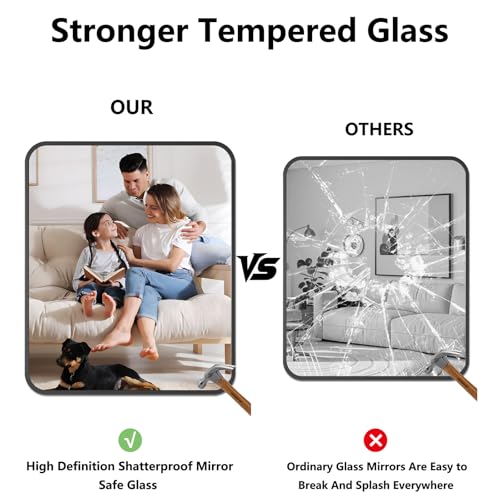 Koonmi Bathroom Mirror, 30X36 Inch Black Metal Framed Mirror for Bathroom, Tempered Glass, Anti-Rust, Rounded Rectangle Mirror for Restroom, Bedroom, Black - color: Rounded Edged, size: 36"L x 30"W