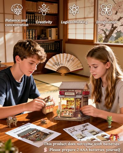 Book Nook Kit - DIY Miniature Japanese Fan House, 3D Wooden Puzzle Dollhouse with LED Lights, Tiny Bookend & Creative Bookshelf Decor, Crafts Gifts for Adults - style: Tsukino Eogi-dou