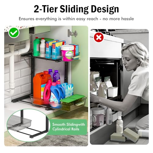 ARSTPEOE 2 Pack Double Sliding Under Sink Organizers and Storage,Two Tier Bathroom Storage and organization,Under Cabinet Organizer, Clear - color: Clear, size: 1 Pack