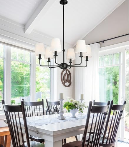 6-Light Black Pendant Chandelier with Fabric Shades, E12 Base - Farmhouse & Industrial Style for Kitchen, Living Room, Dining Room, or Bedroom Lighting - color: 6 Light+Black