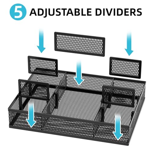 Marbrasse 2 Pack Desk Drawer Organizer, Mesh Drawer Organizer Tray with 8 Adjustable Compartments, Desk Organizers and Accessories, 5 Dividers Drawer for Office Supplies, Makeup & Vanity (Black-2P) - color: Black-4P