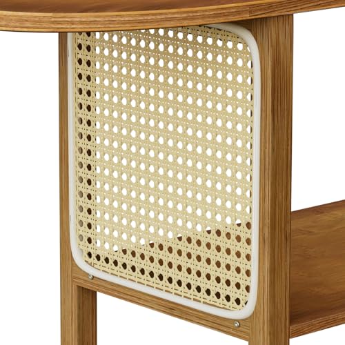 Bamboo TV Stand for TVs up to 65", Accent Entertainment Center with Storage, Media Console Table with Rattan, Modern TV Stand for Living Room, Bedroom, 55"(L), Walnut - color: Walnut Rattan