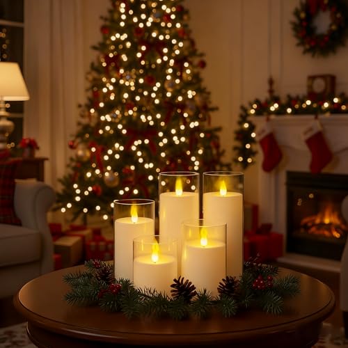 Homemory Ivory Flickering Flameless Candles, Battery Operated Acrylic LED Pillar Candles with Remote Control and Timer, Set of 9 - color: Ivory, 9Pack