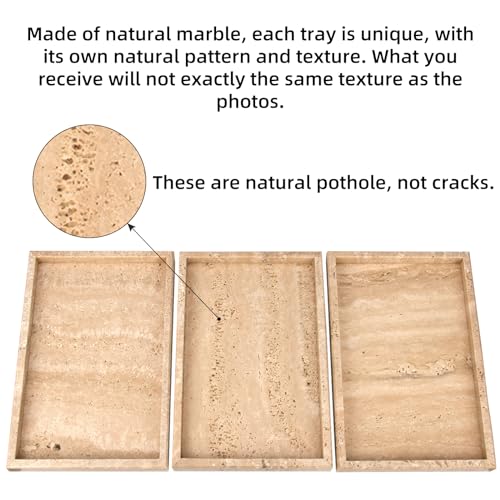 Marble Bathroom Vanity Tray, Natural Luxury Vanity Home Kitchen Bathroom Table Tray, Stone Decorative Countertop Dresser Trays for Key Coffee Perfume Jewelry Makeup (Travertine, 12"x 8" x1.2") - color: Travertine, size: 12" x 8" x 1.2"