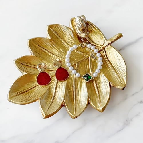 Jewelry Dish, Resin Small Leaf Shaped Ring Holder Jewelry Organizer, Trinket Dish Mini Tray for Christmas Birthday Wedding Gifts - color: Leaf with Snail