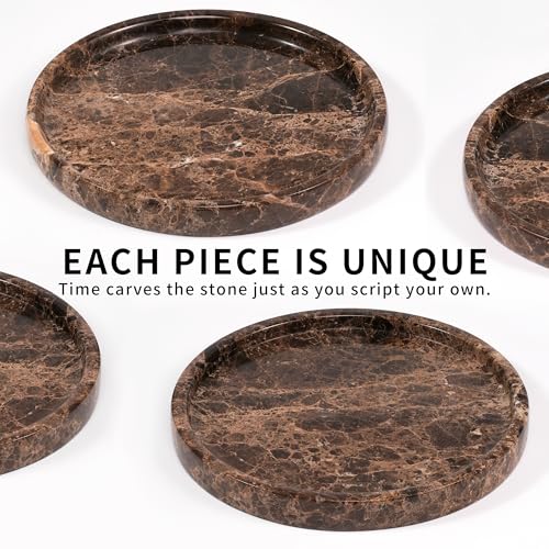 Brown Round Marble Tray - Stone Perfume Plate Decorative Bowl for Nightstand Entryway Coffee Table Decor, Jewelry Trinket Ring Key Purse Holder Dish (7.9 inch) - color: Round-Emperador