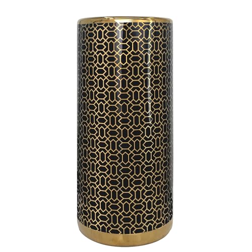 ZOEJADE Minimalist Luxury Ceramic Umbrella Stand Umbrella Holder Vase for Umbrella Canes Walking Sticks Entryway Indoor 18" High Black Gold