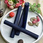 DEYBBY Natural Beeswax Taper Candles,Honeycomb Design Hand-Rolled Beeswax Candles, Dripless and Smokeless, Set of 6 Flat Top (Blue) - color: Dark Blue, size: 6 Pack