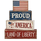 4Pcs 4th of July Decorations Red White and Blue Wood Blocks Patriotic Tiered Tray Decor Farmhouse Style Table Centerpiece for Office Memorial Day Shelf 250th Anniversar - style: Americana