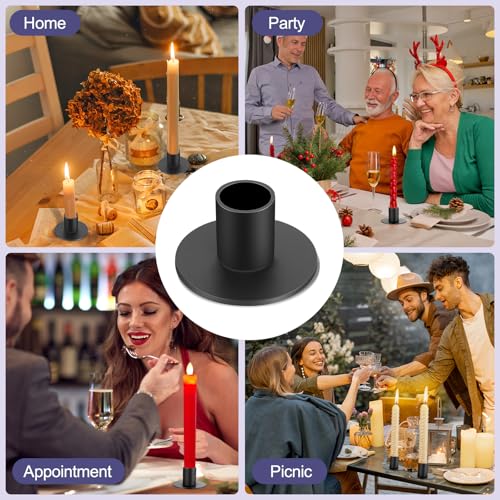 4 Pcs Matte Black Taper Candle Holders, Modern Iron Pillar Candles Candlestick Holders, Retro Mini Candle Stick Holder Farmhouse Decor for Dining Table, Party, Wedding, Home Decor