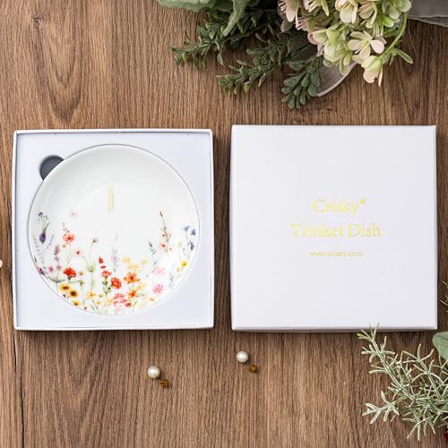 Crisky Initial Jewelry Tray Ring Dish & Gift Box, Ceramic Flower Trinket Dish for Rings Earrings Necklaces Keys, Bridal Shower Engagement Birthday Gift for Women, Friends 4.57" (Gold Foil J - style: Initial J