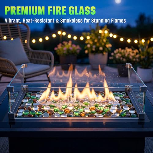 Mr. Fireglass 10 Pound Blended Fire Glass Beads, 1/2" High Luster Mixed Colored Fire Glass Drops for Fireplace Fire Pit & Lanscaping, Emerald Green, Crystal Ice, Caramel - color: Emerald Green, Crystal Ice, Caramel, size: 1/2 inch, 10 Pounds