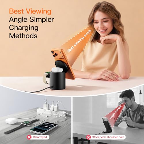 2026 Foldable 3 in 1 Wireless Charging Station,for Apple Magsafe Charger Stand,Fast Magnetic Wireless Charger Station for iPhone 1716 15 14 13 12 Series,Airpods Pro,Apple Watch Ultra Series（Black）