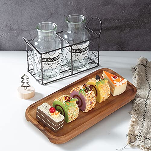 2 Pcs Small Rectangular Wooden Tray Decorative Acacia Wood Appetizer Cheese Plates Small Sandwich Dessert Trays Rectangle Serving Platter for Decor Snacks Plate Food Dish Charcuterie Boards - size: 12 x 6 inch
