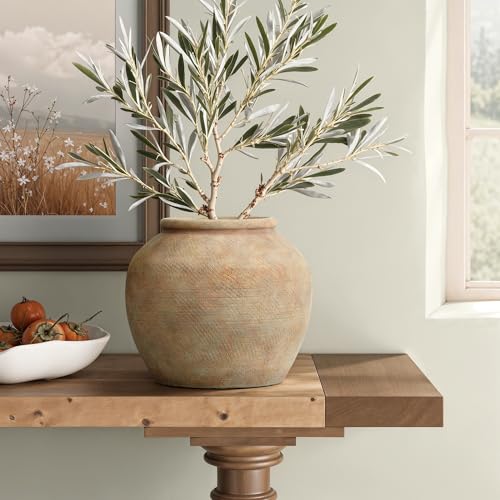 LuxenHome Ceramic Flower Vase, 9" Tall Terracotta Round Vases with Natural Earth Tones, Farmhouse Vases for Shelf Living Room Decor, Boho Vase Vintage Pottery for Entry Way Table Home Decor - color: Brown C