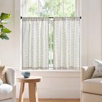jinchan Boho Linen Blend Kitchen Curtains 36 Inch Length Herringbone Printed Tier Curtains for Small Windows Bathroom Cafe Laundry Room Set of 2 Rod Pocket Blue on Linen - color: Arrow | Blue on Linen, size: 26"W x 36"L (Pack of 2)
