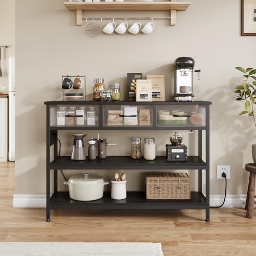 Lulive Entryway Table with Power Outlets, Console Table with 3 Fabric Drawers, Sofa Table for Living Room, Hallway, Couch, Foyer, Height Adjustable (Black, 43") - color: Black, size: 1-Pack 43 inches
