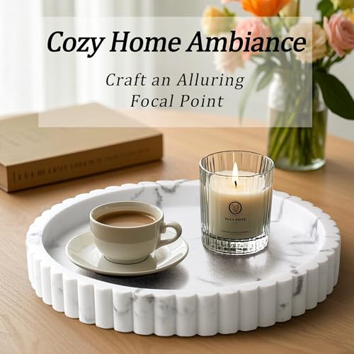 LIN CHUAN Decorative Coffee Table Tray, 11" Round Resin Coffee Table Centerpiece Tray for Home Decor, Modern Organizer for Living Room, Console or Dresser, Marble White - color: Marble White