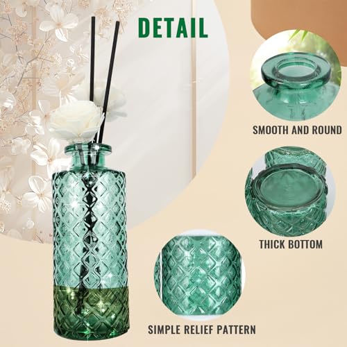 Glass Bud Vase, Green, Small Flower Vase, Set of 6, Simple and Solid, Aromatherapy Bottle, for Lady, Classy Gift for Mother's Day, Birthday, or Wedding, - color: Green