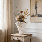Handmade Vintage Ceramic Vase with Open Hand Drawn Beige Flower Pattern and Innovative Floral Design