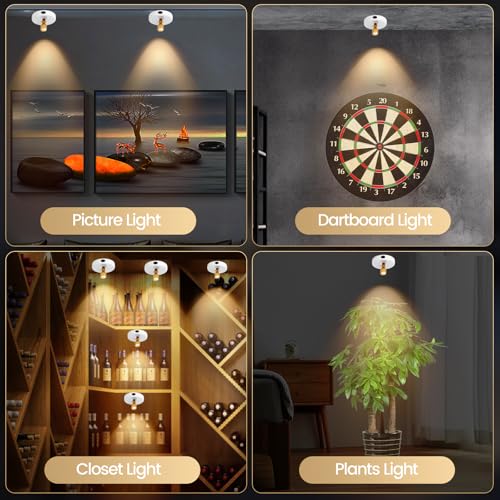 HAMVIDNE LED Spotlight, Rechargeable Battery Picture Lights, Uplighting Indoor with Remote, Stick Spot Lights for Wall Display Dartboard Painting Artwork Accent-2pcs - color: Chargeable White Gold, size: 2 Pack