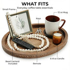 16" x 11.8" Oval Wood Decorative Tray with 58" Bead Garland, Farmhouse Coffee Table & Kitchen Island Décor, Rustic Brown Entryway Console Tray for Styling, Candles & Small Items
