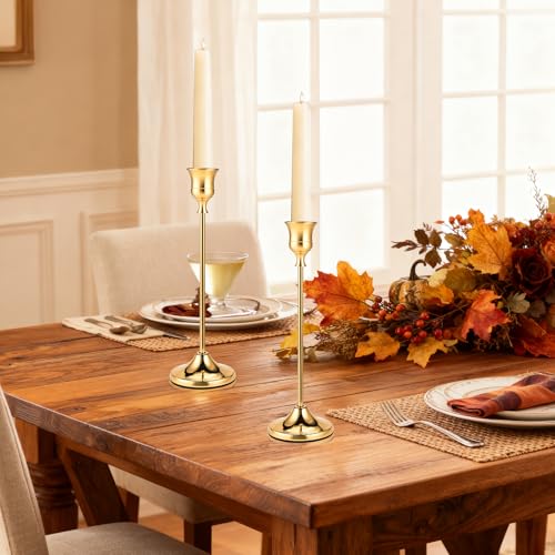 Brass Gold Candle Holders Set of 12, Metal Taper Candlestick Holders in 3 Heights - Vintage Candle Stick Holder Brass Decor - Candle Holder Centerpieces for Wedding Table Home Christmas Decoration