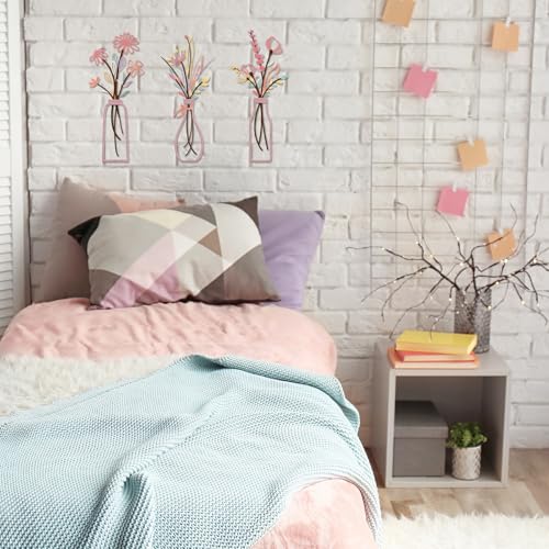 Pigort 3 Pieces Metal Flowers Wall Arts - Rustic Farmhouse Style Décor Metal Wall Art Black Minimalist Flower Natural Themed Wall Decors for Home Bedroom Dining Room Housewarming (Pinkish) - color: Pinkish