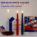 Patriotic Flameless Taper Candles With 3D Wick - 9.6" Real Wax Red White and Blue With Remote and Timer - 4th of July LED Battery Operated Fake Candles, 3 Pack - color: Red,White,Blue