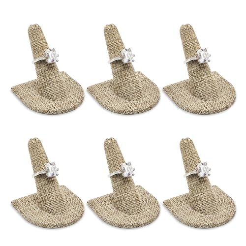 MOOCA 6 Pcs Set Burlap Finger Ring Display, Ring Holder Display, Jewelry Storage Jewelry Stands for Shows, Linen Color, 2" W x 2" H - color: Burlap Linen