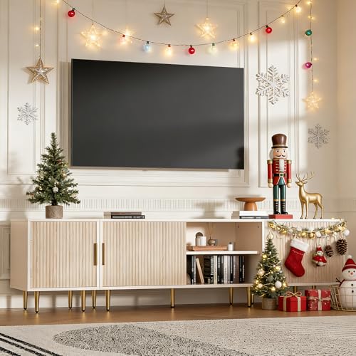 Housoul 71" TV Stand for 50/60/70/80 inch TV, TV Stand for 75+ inch TV, Modern Entertainment Center for Up to 80" TV, TV Media Stand with Storage Cabinet for Living Room, Bedroom, Oak - color: Oak, size: 71" L