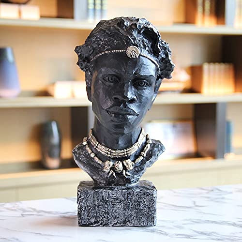 Leekung African Sculpture Resin Figurine, Handmade Home Decor, 12.2x6.3x4.3 inches, Black - color: Black M