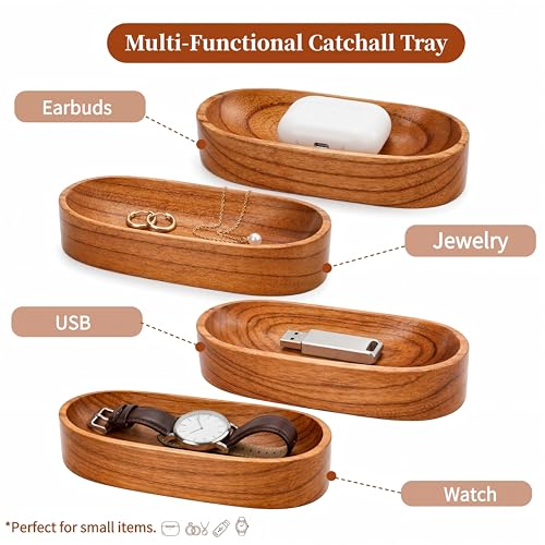 Mechi 4 Pack Decorative Oval Wood Bowl, 7 Inch Long Handcrafted Wooden Boat Bowl, Small Entryway Catchall Tray Holder for Snack, Sauce, Jewelry, Ring, Key, Remote, Home Decor, Table Centerpiece