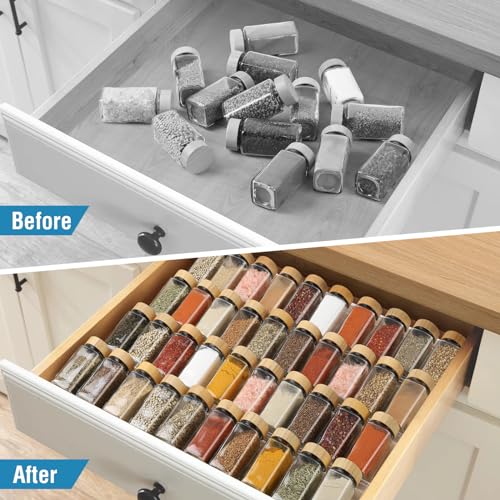 Suneerplay Spice Drawer Organizer 8 Tier, Acrylic Seasoning Organizer Rack, Clear Spice Rack Tray, Kitchen Seasoning Jars Drawers Insert (Jars Not Included/Expandable From 13" to 26") - color: Clear 8 Pack, size: Large