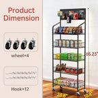 5-Tier Metal Display Rack Large Snack Shelving Unit with Hanging Panels and 12 Hooks 4 Casters for Easy Mobility Freestanding Display Unit Ideal for Supermarkets and Retail Stores (65.23H*23.8W*10.4D) - size: 65.23H*23.8W*10.4D