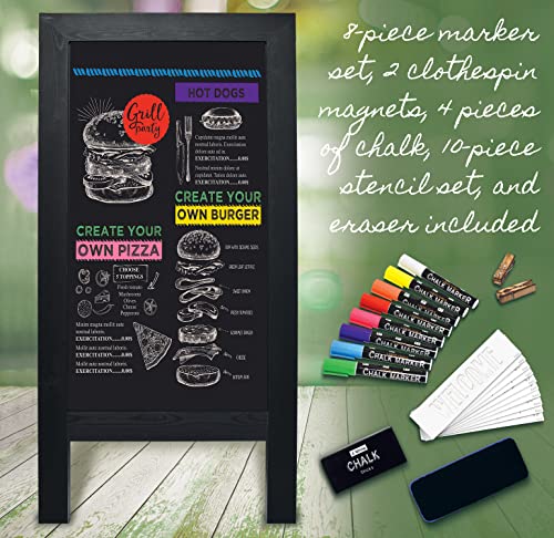 Better Office Products Magnetic A-Frame Chalkboard Sign, Extra Large 20" x 40", Standing Chalkboard Easel, Deluxe Set with Multiple Accessories, Outdoor Sidewalk Sandwich Board Sign,(Black) - style: Black