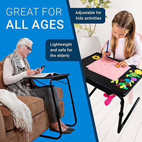 Table-Mate TV Tray Table | Portable Desk Folding Dinner Tray, Couch Table Trays for Eating Snack Food, Portable Laptop Desk, Bed Trays for Eating | Adjustable TV Trays with 3 Angles and Cup Holder - color: Black, size: 20"D x 25"W x 30"H