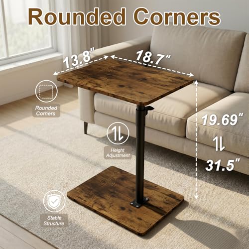YUHFERA Sofa Armrest Tray Table for Couch - 360 Swivel Height Adjustable End Table for Small Spaces, Snack Side Table for Bed or Chair with Phone & Tablet Slot (Rustic, Enlarged) - color: Rich, size: Enlarged