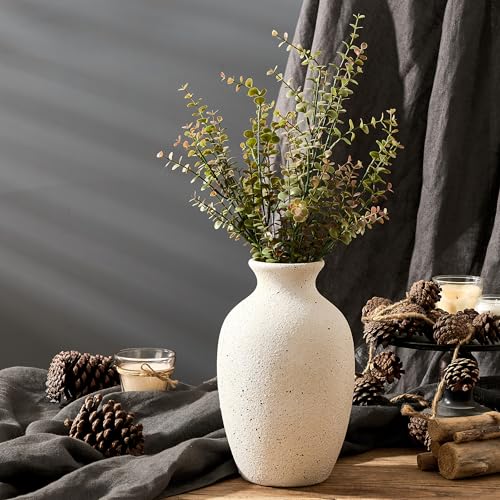 Large Ceramic Rustic Flower Vase, 10.43 Inch Tall Vintage Pottery Home Decor, Antique Farmhouse Terracotta Vase for Living Room, Table, Shelf, Mantel Decoration, Farmhouse - Cream-White - color: Cream-white- 10.43"
