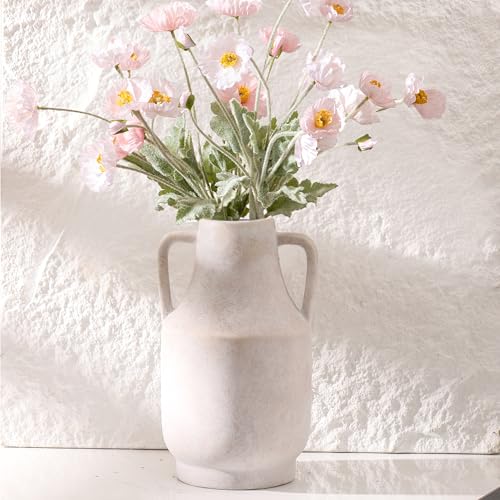 Mitt&Ditt Ceramic Flower Vase with Handles, 11 inch Tall Off-White Vase, Large Decorative Terracotta Vases, Farmhouse Rustic Pottery Vases for Home Decor, Living Room, Table - color: A-11"h-antique